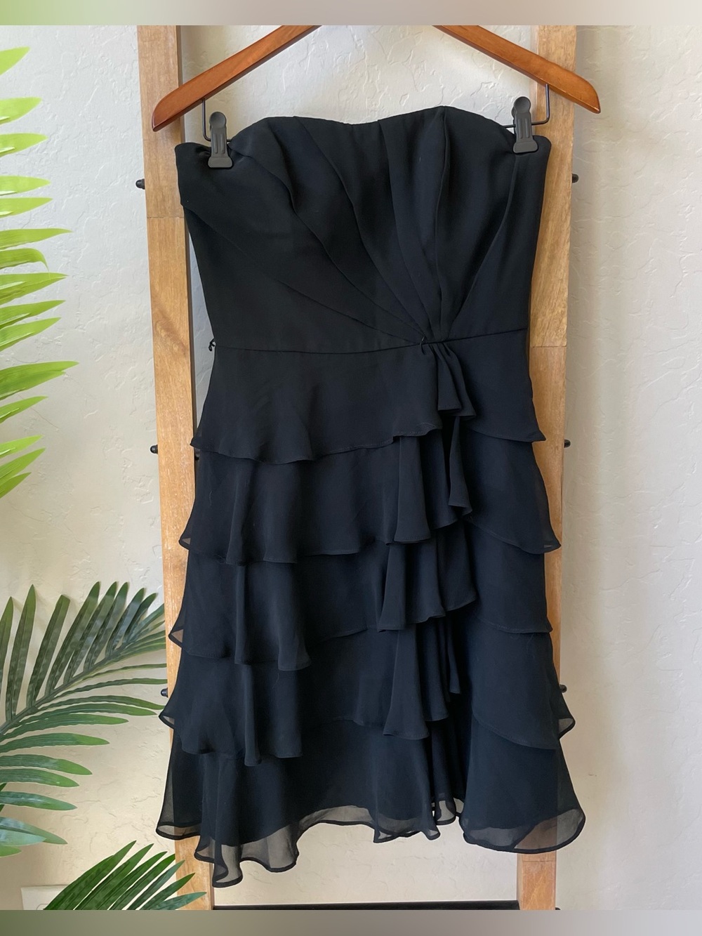 White House Black Market Black Strapless Tiered Ruffle Dress